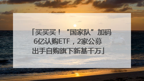 买买买！“国家队”加码6亿认购ETF，2家公募出手自购旗下新基千万